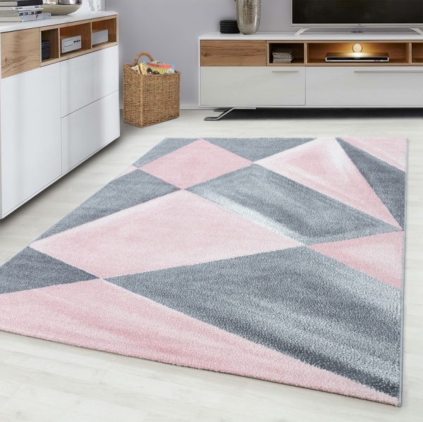 Wohnzimmer Teppich Modern Abstrakte Muster Pink Meliert